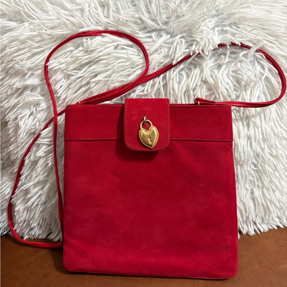 Charles Jourdan ✨made in France✨ Vintage Red Crossbody Bag with Heart Accent